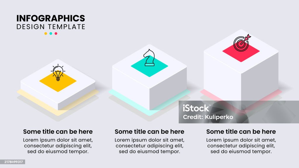 Infographic Template Isometric Columns With 3 Steps Stock Illustration ...