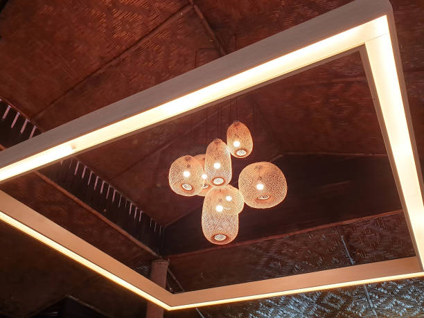 istock hanging lanterns in wooden rattan made from bamboo. 2178500255