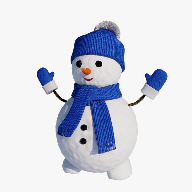 istock Snowman with knitted hat, scarf and mittens. 3D render. 2178500505