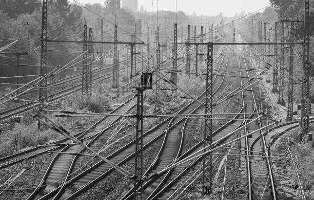 Germany, Berlin, Schöneberg, September 18, 024 -Railway tracks in the morning mist