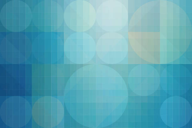A modern blue abstract futuristic background showcases a pixelated design featuring a dynamic arrangement of circles and squares. The composition is filled with varying shades of blue, creating depth and movement. The geometric shapes overlap and intersect, enhancing the high-tech aesthetic.