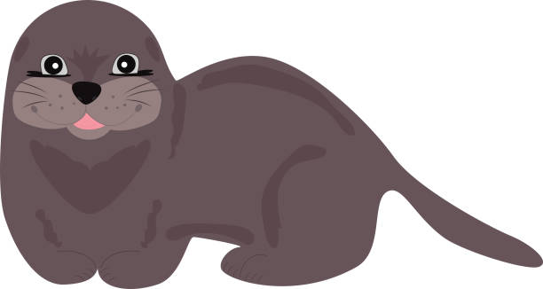 Hand drawn smiling otter Cute cartoon hand drawn smiling otter. Marine mammals. Vector doodle cartoon picture for your design river otter cartoons stock illustrations