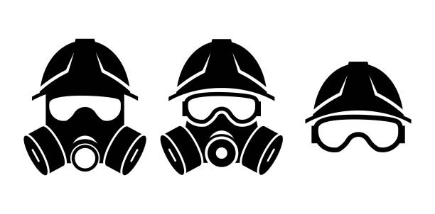 ikony ochranných zařízení pro bezpečnostní a hygienické použití - polomaska stock ilustrace
