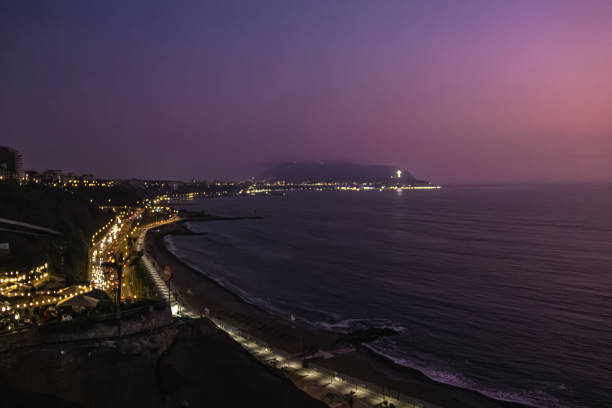 Sunset at coastline - Miraflores District, Lima, Peru
