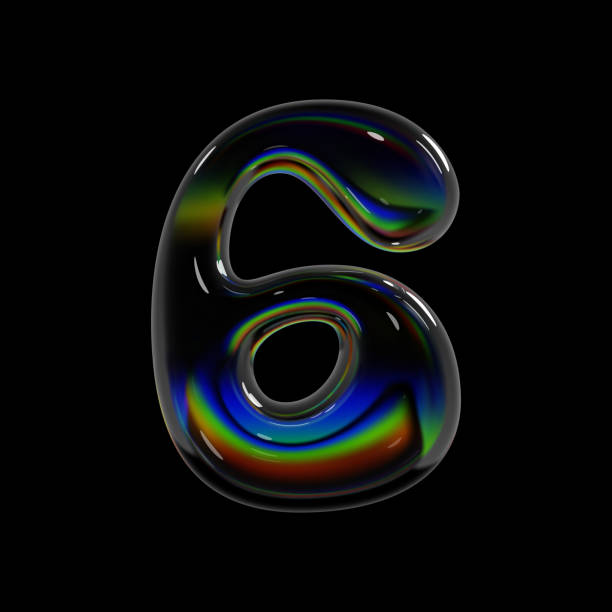 istock 3d holographic glass number 6 in balloon bubble shape with rainbow dispersion effect for Y2K typography and modern font design 2178519215