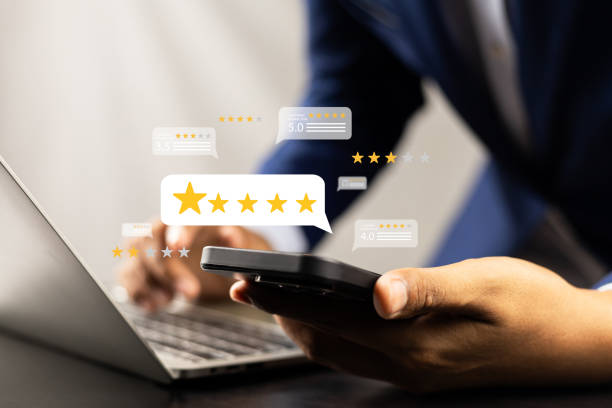 istock Online customer satisfaction Survey service concept, client rate service from experience in application,Consumer give five-Stars and feedback review for quality, Business reputation ranking from buyer 2178519789