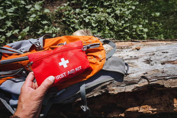 istock First aid kit in case of an emergency on a hike, safe trekking. 2178520428