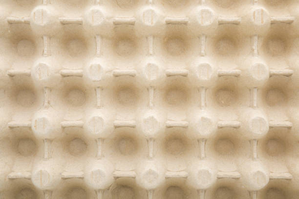 Empty new carton egg tray background. Closeup. Top down view.