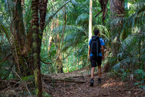 istock Backpacker man in tune and harmony with nature. 2178527114