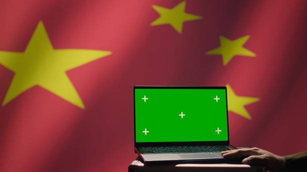 istock Chinese soldier using military tech on green screen laptop to identify threats 2178529192