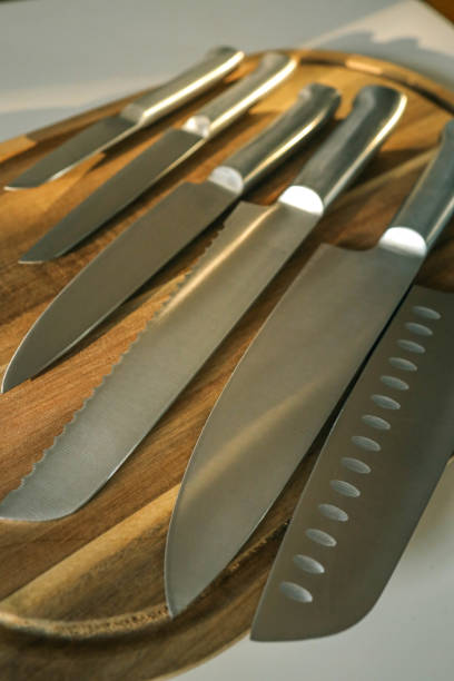 istock Casting steel various chef knife, Set of modern sharp kitchen knives on light background 2178529365