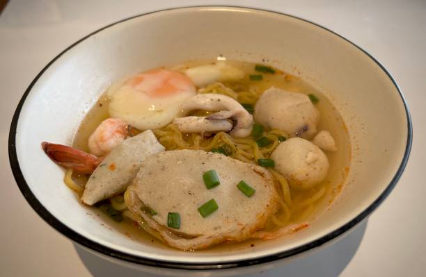 istock Noodle soup with fish ball, shrimp squid and egg in a bowl. 2178536987