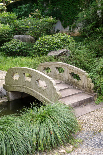 istock stone footbridge in an Asian garden 2178543582