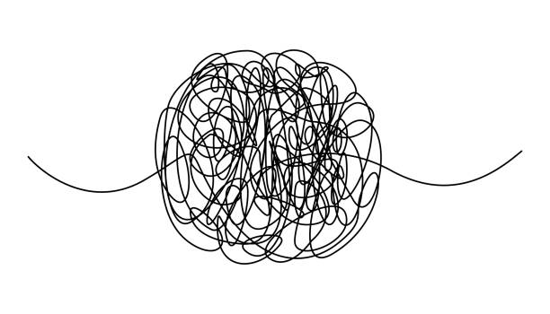 istock Chaotic, tangle continuous one line drawing. Brainstorming, mental health, psychology, balance in linear vector illustration 2178544200