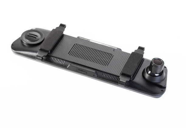 istock Car mirror with rear view camera and video recorder on a white background, isolate, close-up 2178544578