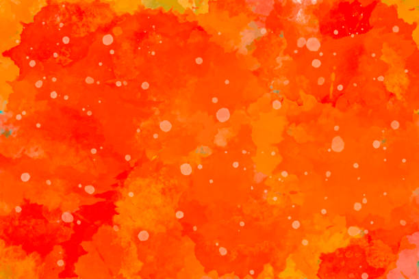 Vivid Saturated Orange Abstract Watercolor Background with Paint Spatters