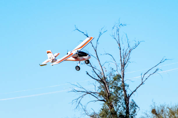 RC plane flying in blue sky