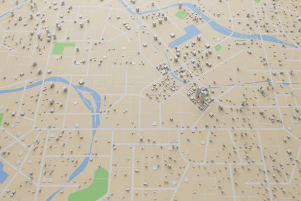 istock 3D rendering city map illustration of a city map created using 3D modeling. Top view of Urban map with main road and sub road detailed representation of a city 2178554985