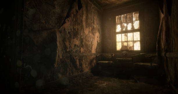 istock Dark Abandoned Room with Tattered Walls and Dim Lighting 2178555198