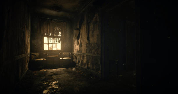 istock Abandoned Room with Dim Lighting and Tattered Curtains 2178555200