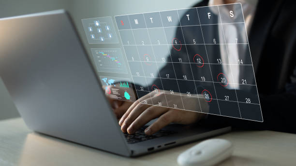 istock Businessman manages time to work efficiently and on time on all projects. Managing a scheduled meeting.Calendar work schedule, business plan concept. 2178557004