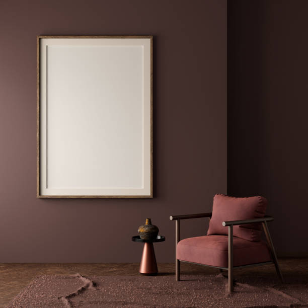 istock Mock up poster frame in boho style decorated livinig room. Modern, authentic Interior design of living room with wooden furnitures. 3D illustration 2178558543