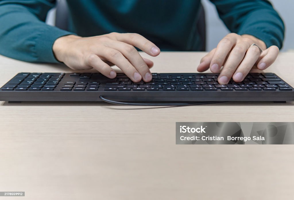 Someone Using A Keyboard Close Up Businessman Hands Using A Computer In The Office Front View ...