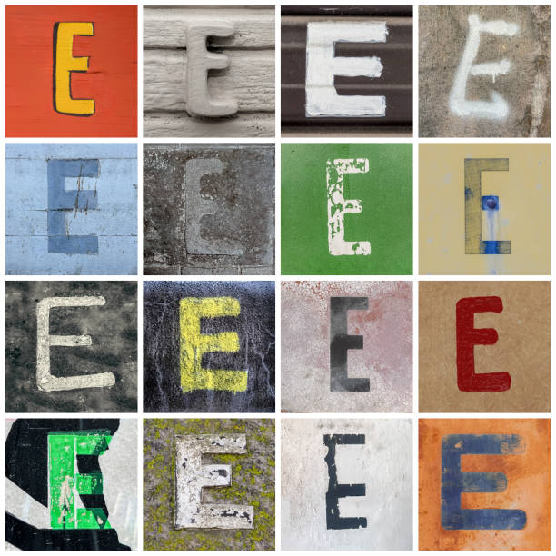 Collection of 16 san serif capital E letters taken on urban streets