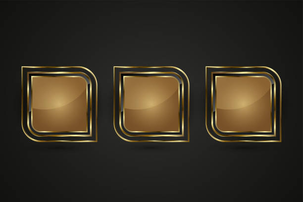 istock Group of three modern premium gold buttons design in Luxury and three gold button with premium stoked vector web buttons design 2178564934