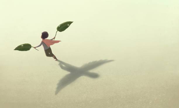 istock Flying kid. freedom and imagination concept art. surreal painting. 2178565962