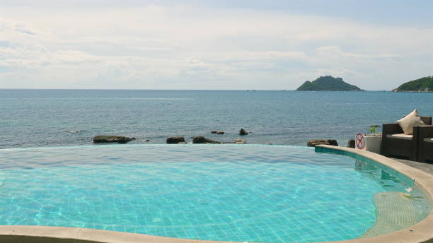 istock Scenic view of infinity pool overlooking serene ocean and distant 2178571964