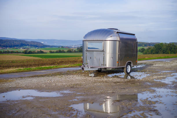 Horse trailer, animal transport. Daylight