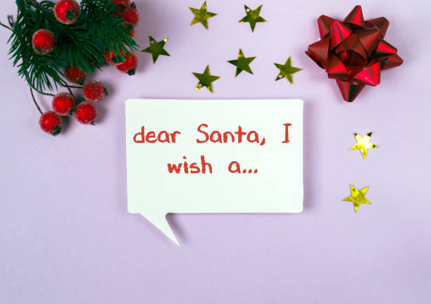istock White sign with a red lettering that says Dear Santa, I wish a... 2178578481