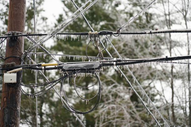 istock Icicle on power line in the frozen rain 2178581479