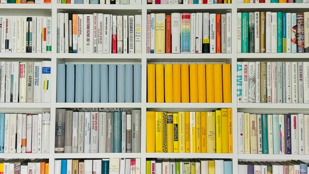 istock Library close up on blue ynd yellow books 2178584250