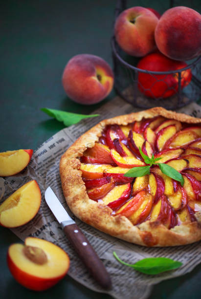 istock Delicious homemade rustic open sweet pie with peaches 2178585068
