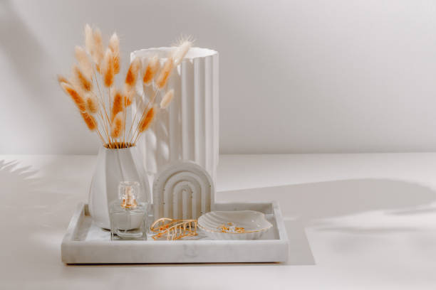istock Feminine still life composition. Marble tray with stylish accessories and perfume 2178586834