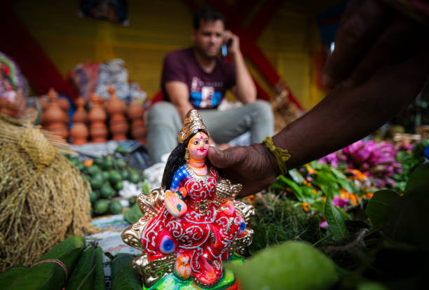 Lakshmi idols are displayed for sale on the eve of Lakshmi puja festival on October 15, 2024 in Guwahati, India. Laxmi, is one of the most revered and widely worshipped Hindu goddesses, symbolizing wealth, prosperity, fortune, and beauty.