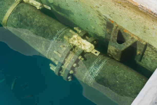 istock Sewer pipe underwater in the port. 2178593354