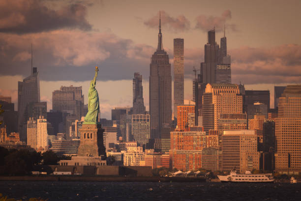 The Statue of Liberty with Lower Manhattan in the background