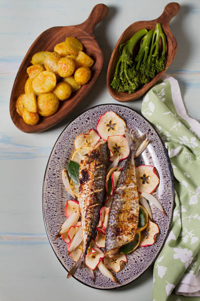 istock Grilled mackerel with apples, onions and bay leaves 2178596073