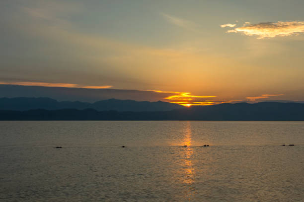 Beautiful sunrise over the lake. Location is Flathead Lake, Montana