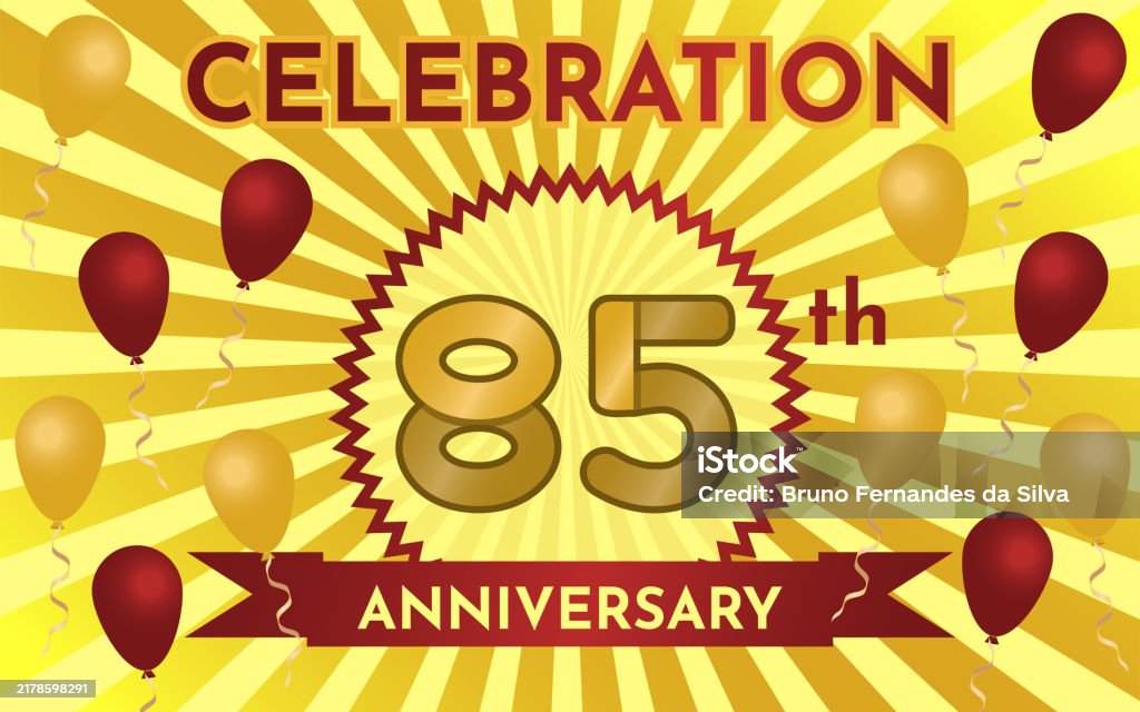 85th Celebration Program Example Celebration 85th Anniversary Gold And Ruby Layout With Party Balloons ...