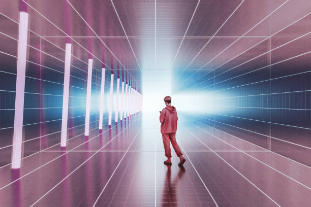istock Woman walking in futuristic corridor 2178609998