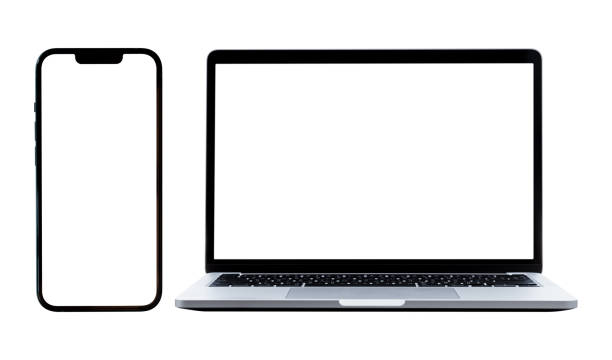 istock Laptop computer and mobile smartphone with blank screen isolated on white background, clipping path 2178614438