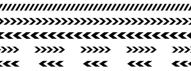 Black diagonal slashes and chevron prints for caution tapes or barricades. Signs for road marking, borders in quarantine zone, construction work area or crime scene. Vector graphic illustration Black diagonal slashes and chevron prints for caution tapes or barricades. Signs for road marking, borders in quarantine zone, construction work area or crime scene. Vector graphic illustration. road chevron warning signs stock illustrations