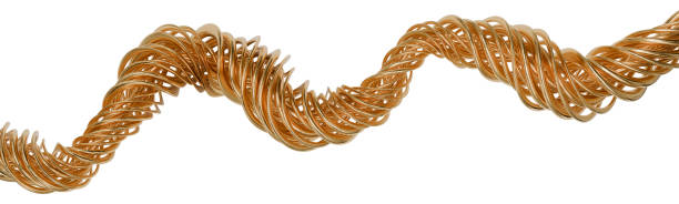 istock Twisted wavy golden wires isolated on white background. Industrial design elements. 3D rendering. 2178626279