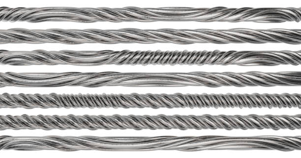 istock Twisted steel wires set isolated on white background. Industrial design elements. 3D rendering. 2178626290
