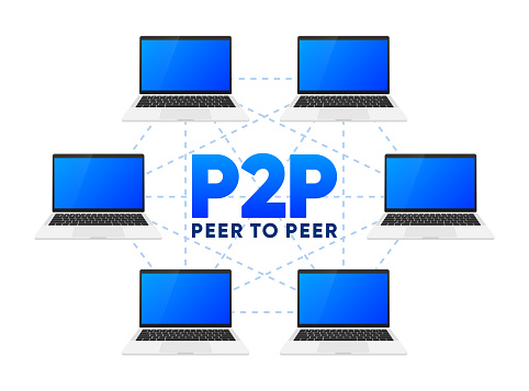 Peer To Peer System Global Online P2p System Computer Linked Network ...