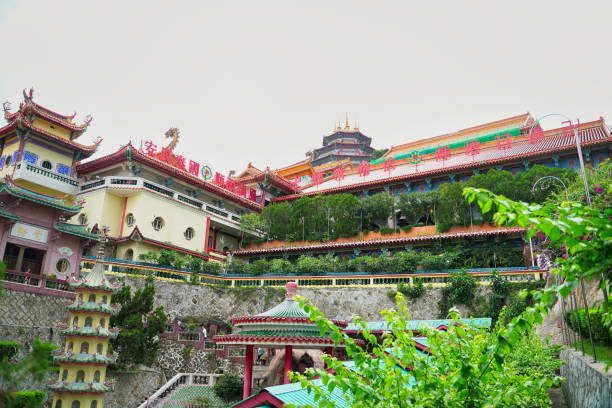 George Town,Penang,Malaysia,April 30,2019-A view of Kek Lok Si, largest Buddhist temple in Malaysia with the 7 story 10000 Buddhas Pagoda commissioned by the late Thai king Rama VI, built in 1890-1930